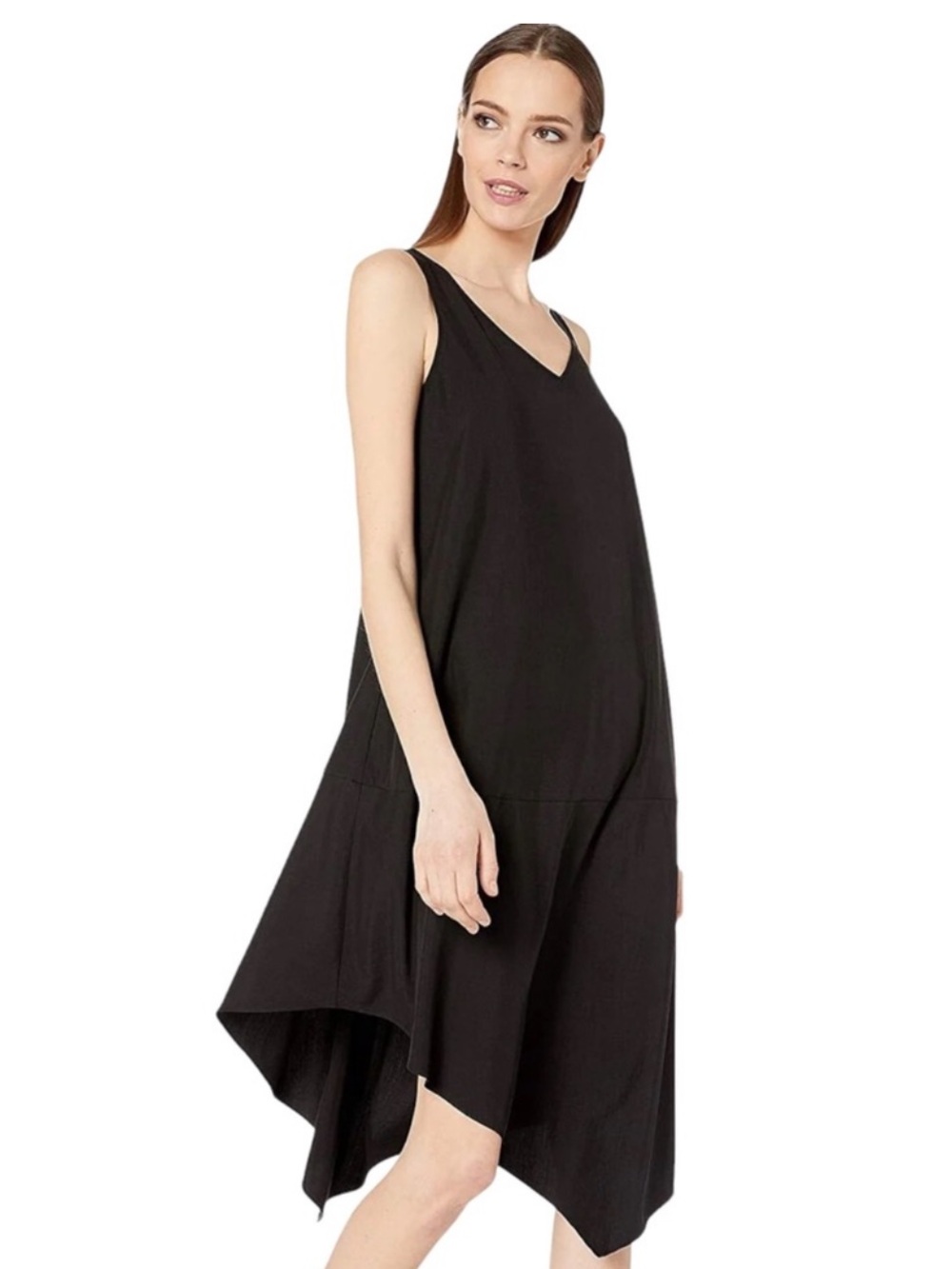 Eileen Fisher VNeck Sleeveless Midi Dress Size M Shift Knit Minimalist lagenlook